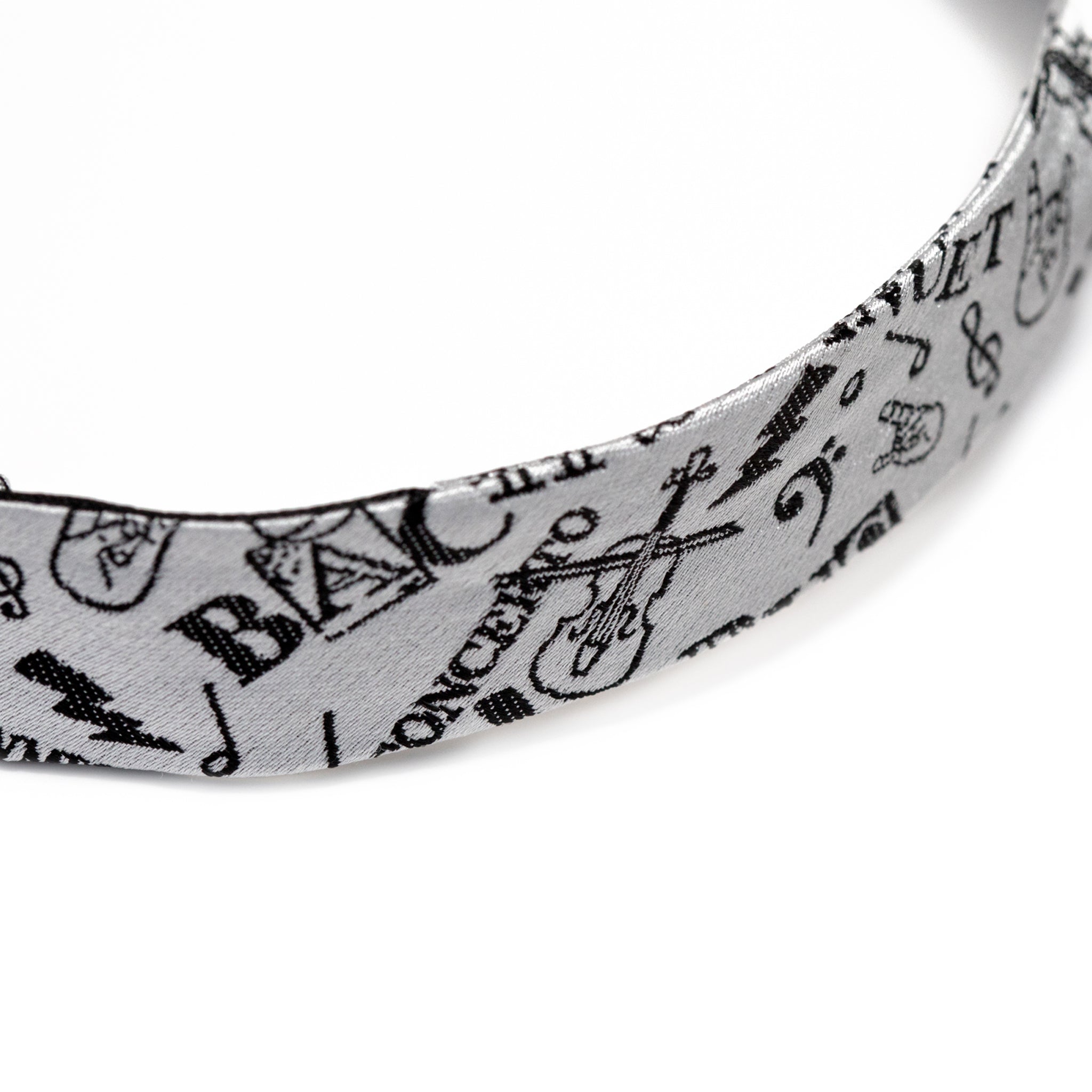Grey Purple Bow Tie for Man with Silver Music Note Pattern - Silvery Treble Clef