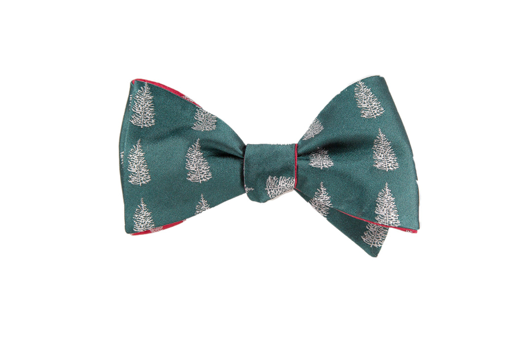 Reversible Christmas Pine Tree Holiday Bow Tie - Adult Self-Tie - OoOtie Bowties - One-of-a-Kind Creative Bow Ties 