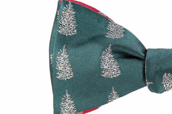 Reversible Christmas Pine Tree Holiday Bow Tie - Adult Self-Tie - OoOtie Bowties - One-of-a-Kind Creative Bow Ties 